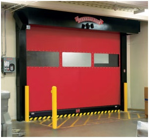 A red commercial garage door.